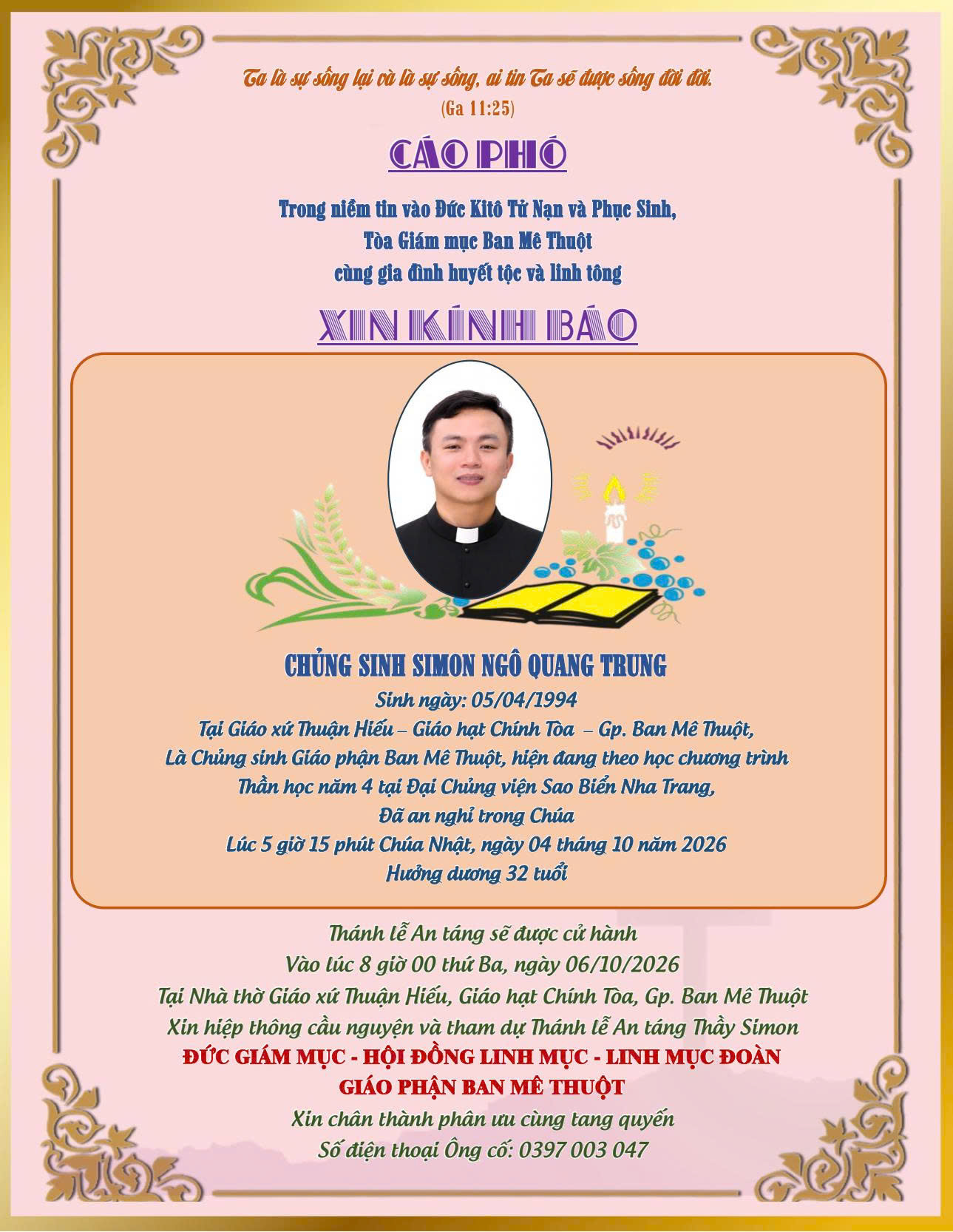 CÁO PHÓ - THẦY SIMON NGÔ QUANG TRUNG